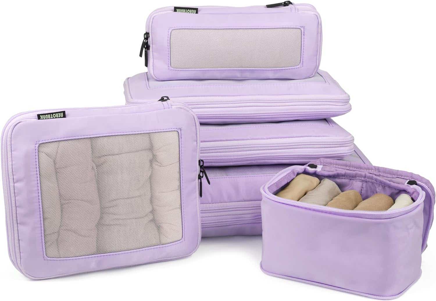 Aerotrunk Compression Packing Cubes for Travel - Luggage Organizer Bags - Double Zipper Packing Cubes for Suitcases (6-Pack, purple)