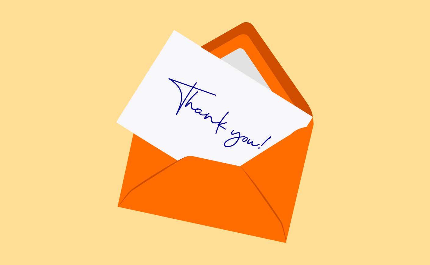 thank you card orange envelope