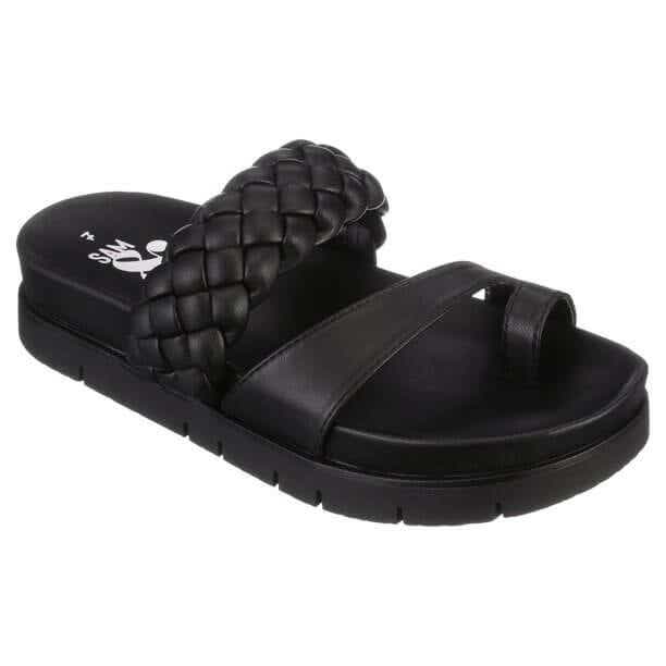 black slide sandal with braided strap