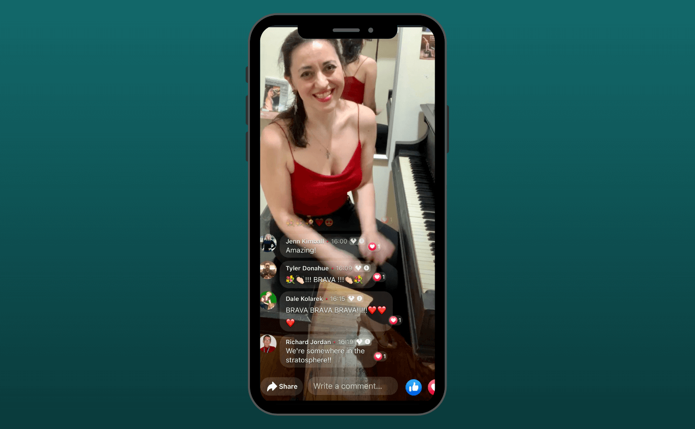 woman playing a piano on a cell phone
