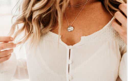 woman wearing Tiny Tags necklaces