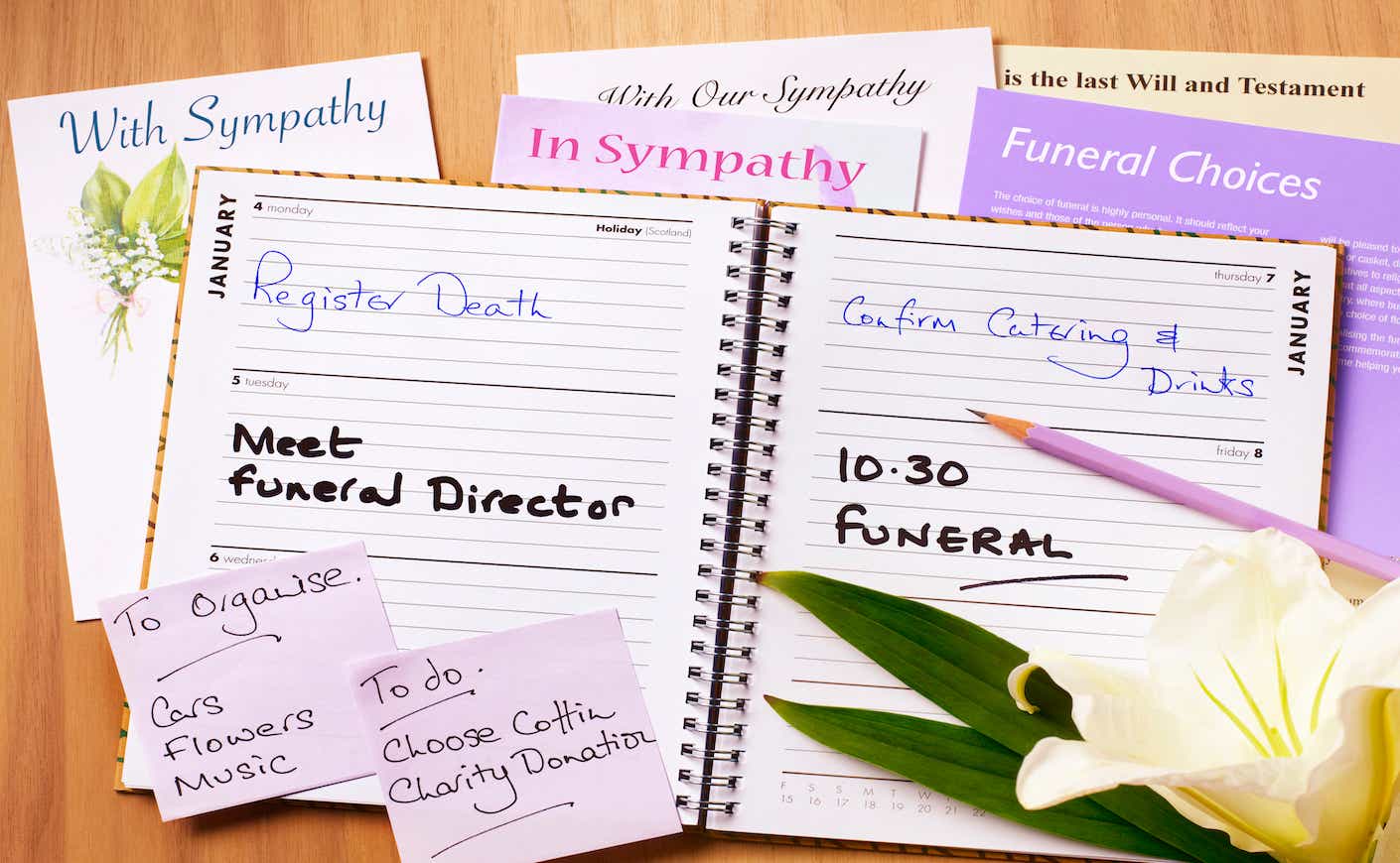 planner and pamphlets to plan a funeral