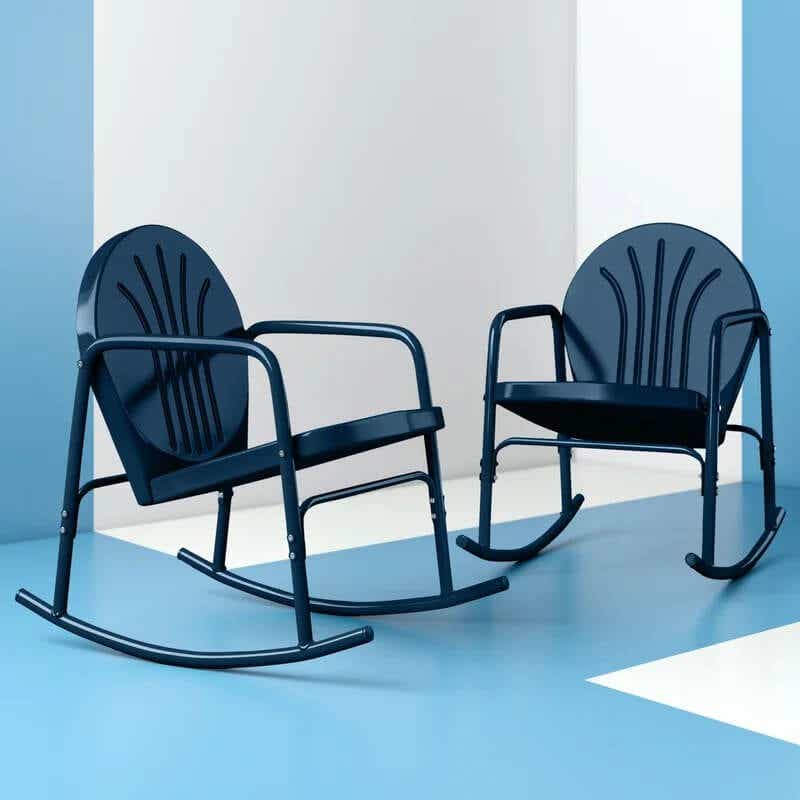 metal rocking chairs in navy