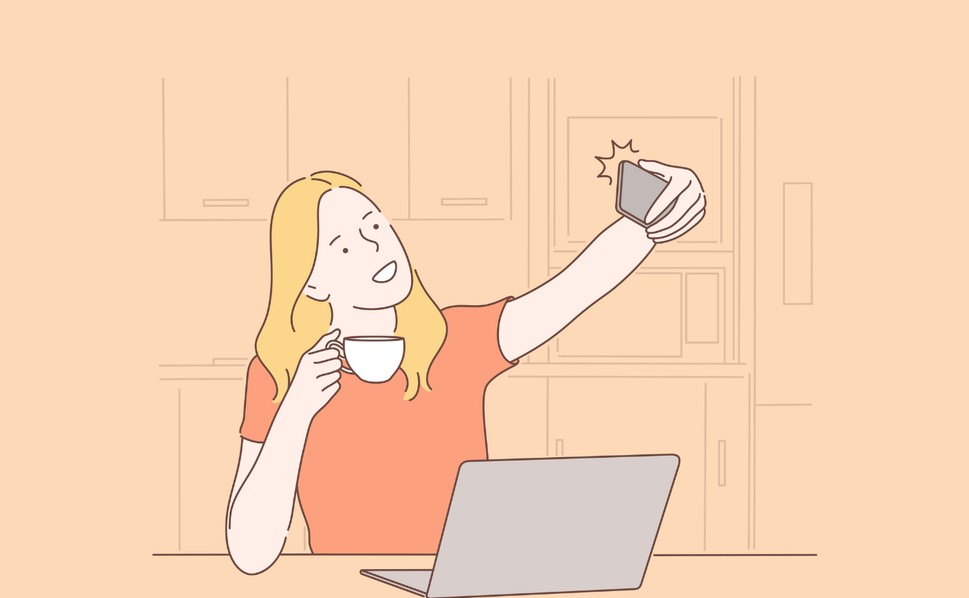 cartoon of woman taking a selfie