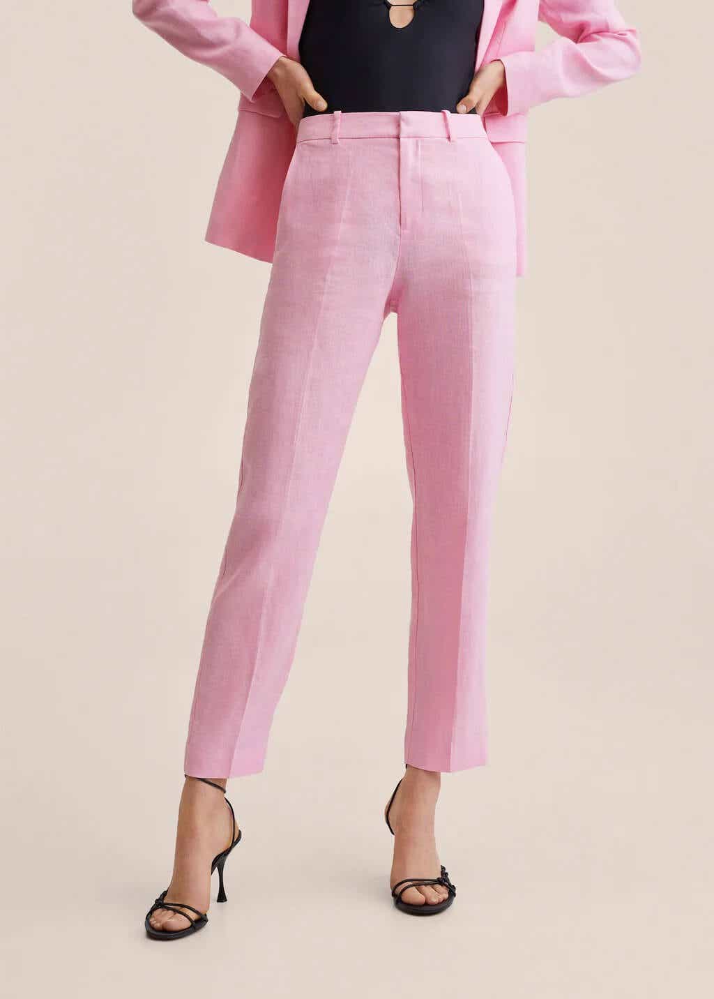mango pink linen trousers