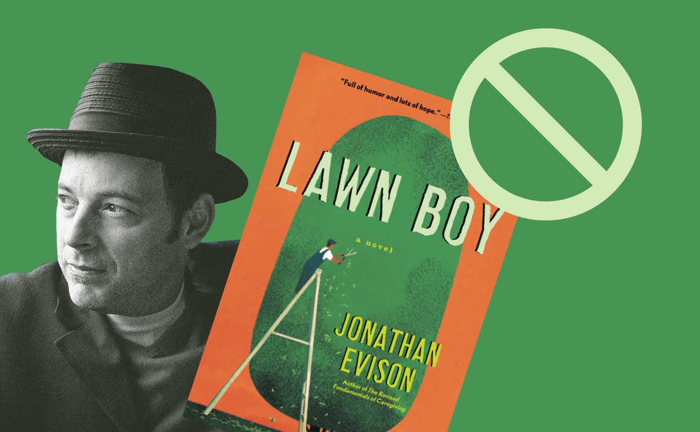 graphic of jonathan evison and his banned book Lawn Boy