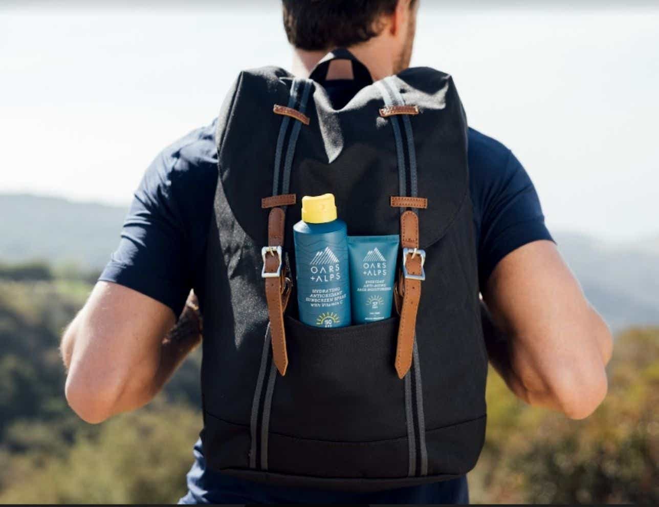 Oars + Alps products in backpack