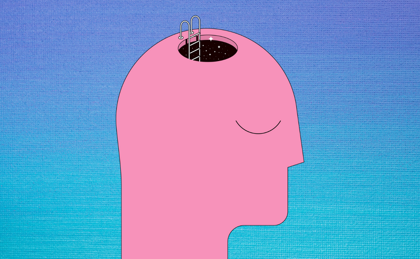 Illustration of a head with a ladder inside to explore the brain
