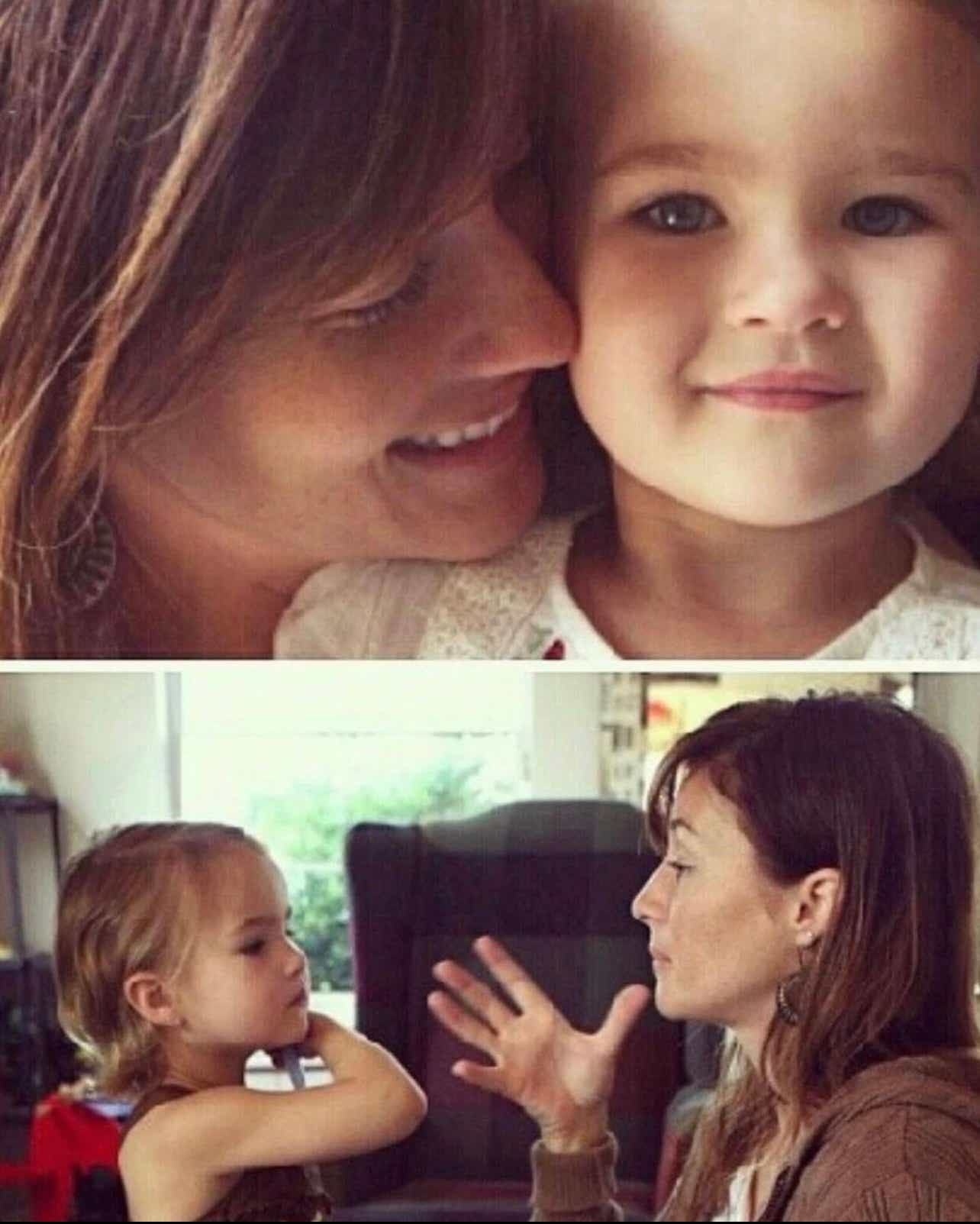 photos of actress millie simmonds as a toddler with her mom, learning to sign 