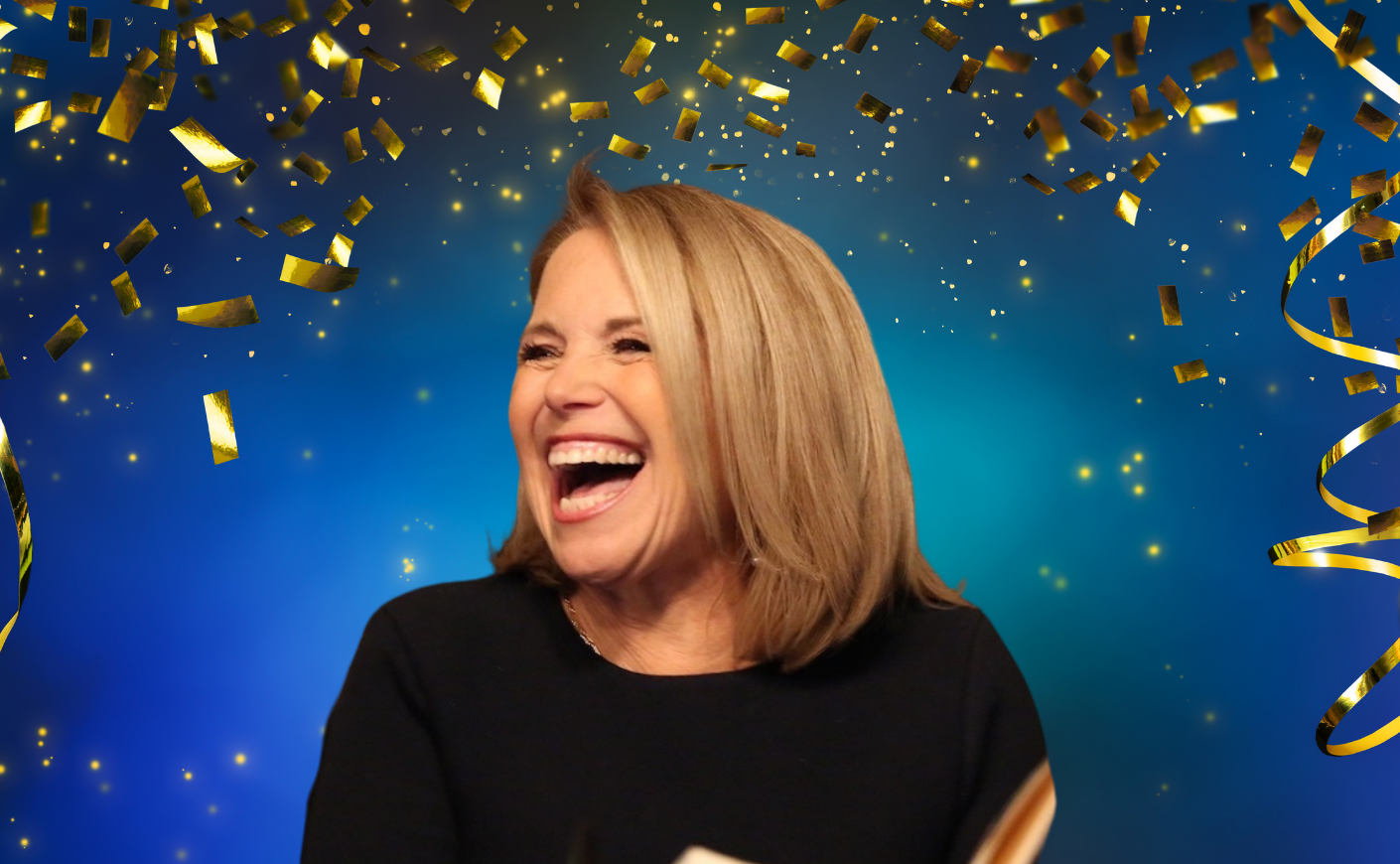 katie couric with confetti behind her
