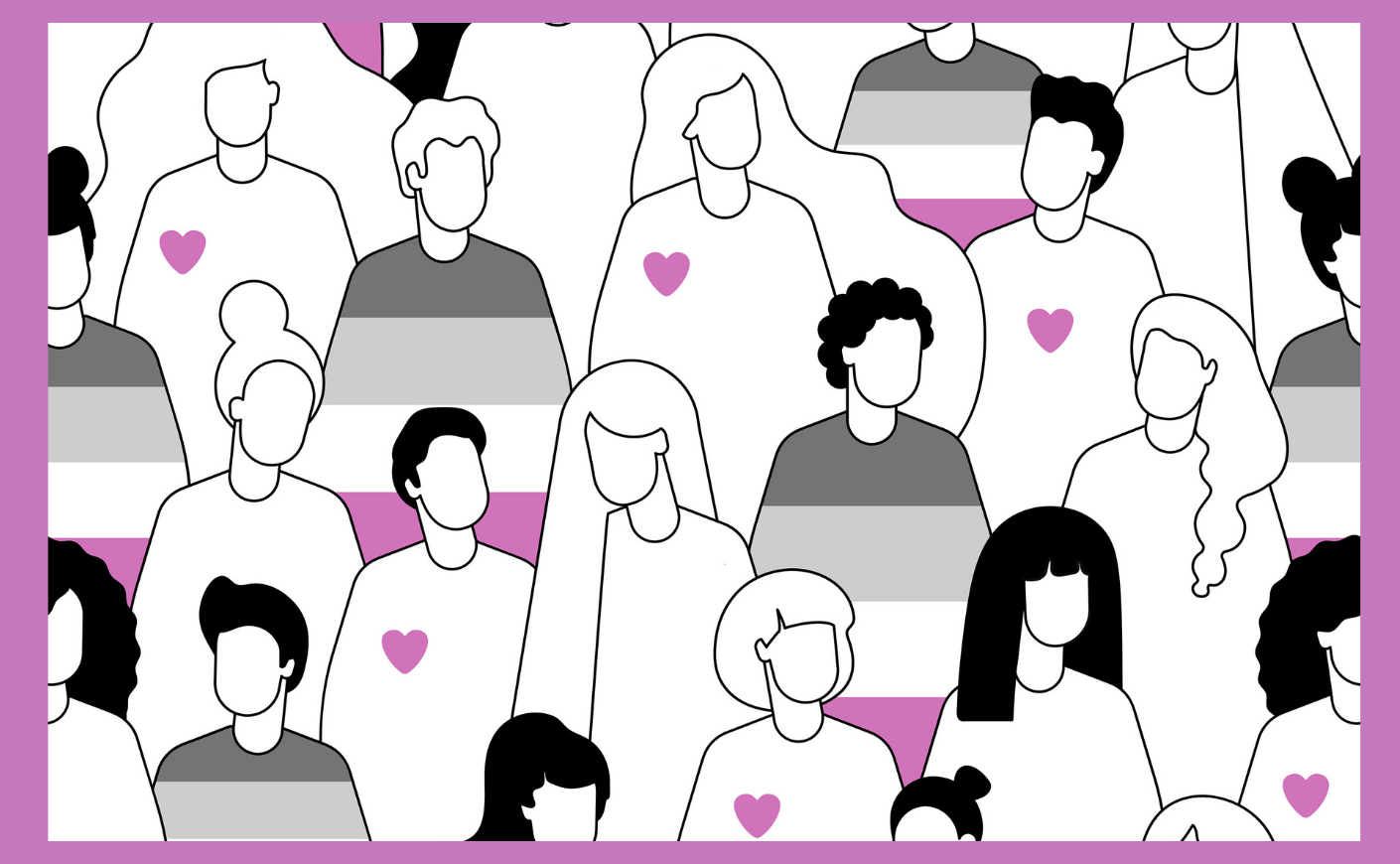 illustration of people in the colors of the asexual flag