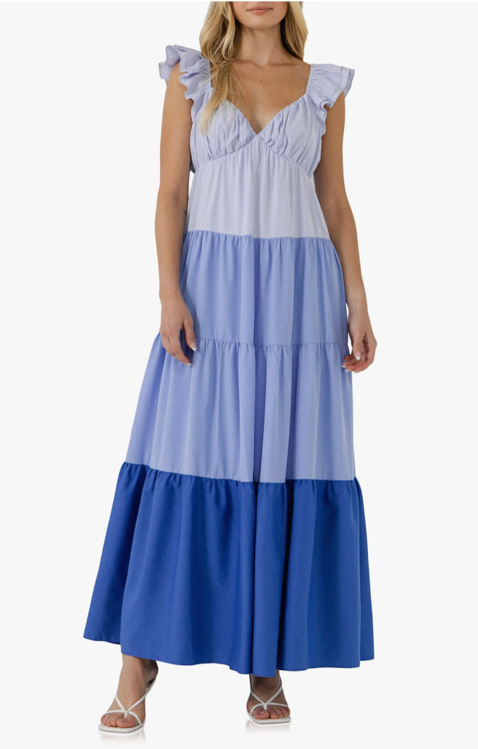 English Factory Colorblock Tiered Maxi Dress