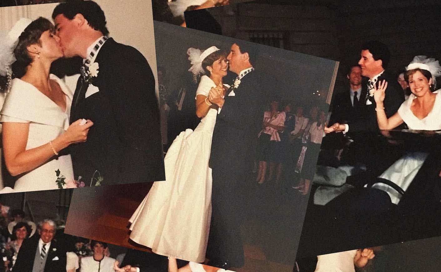 a collage of photos from katie couric and jay monhana's wedding