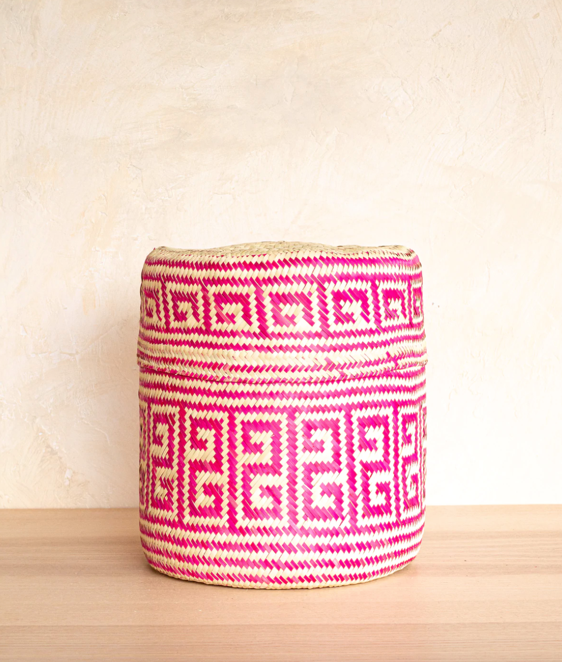 Large pink and nude patterned basket