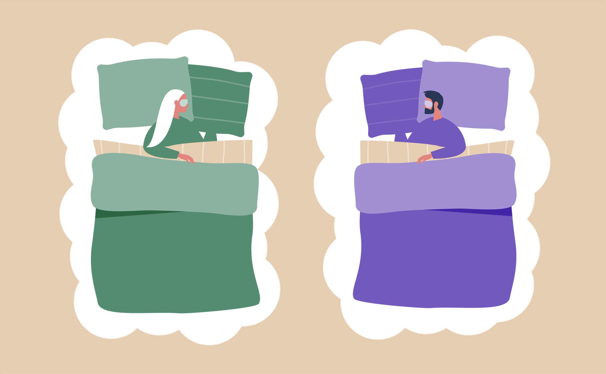 illustration of a couple sleeping in separate beds