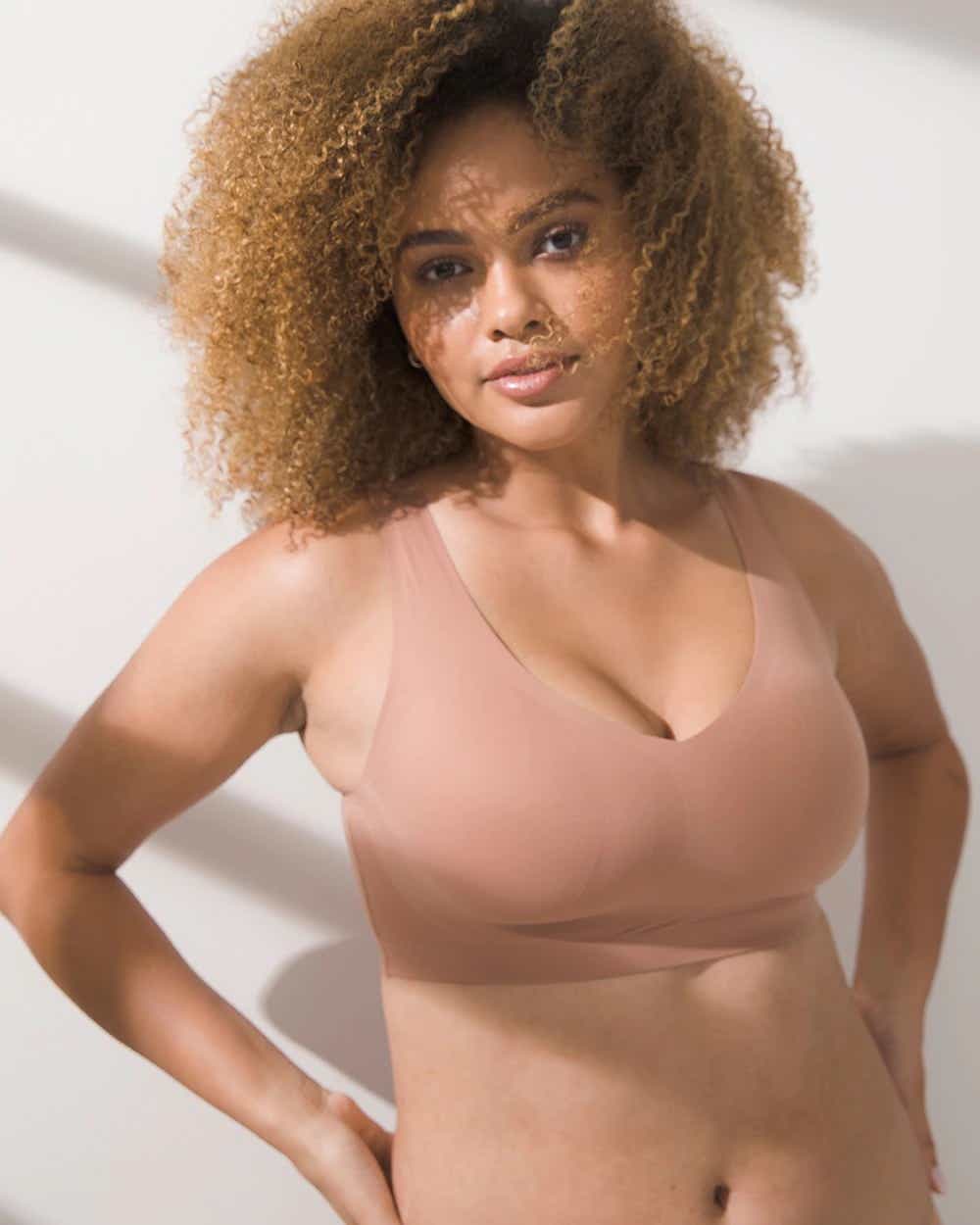 woman in nude bra