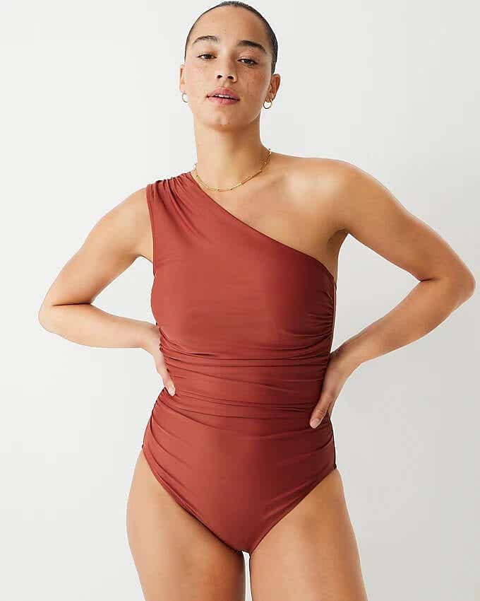 j.crew ruched one shoulder swimsuit