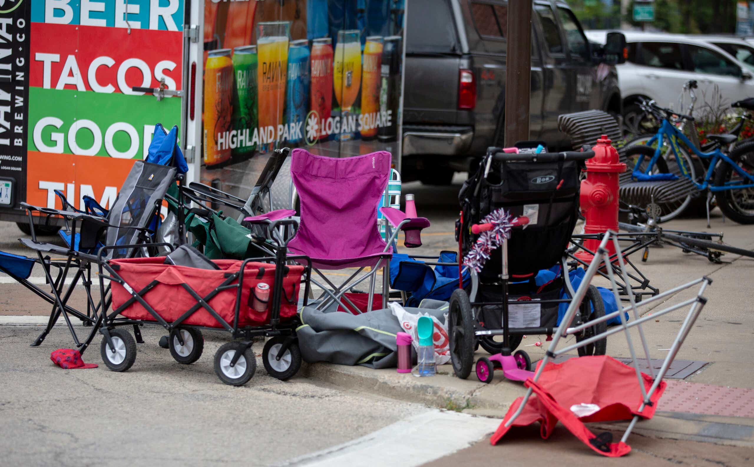 Chairs abandoned by parade watchers