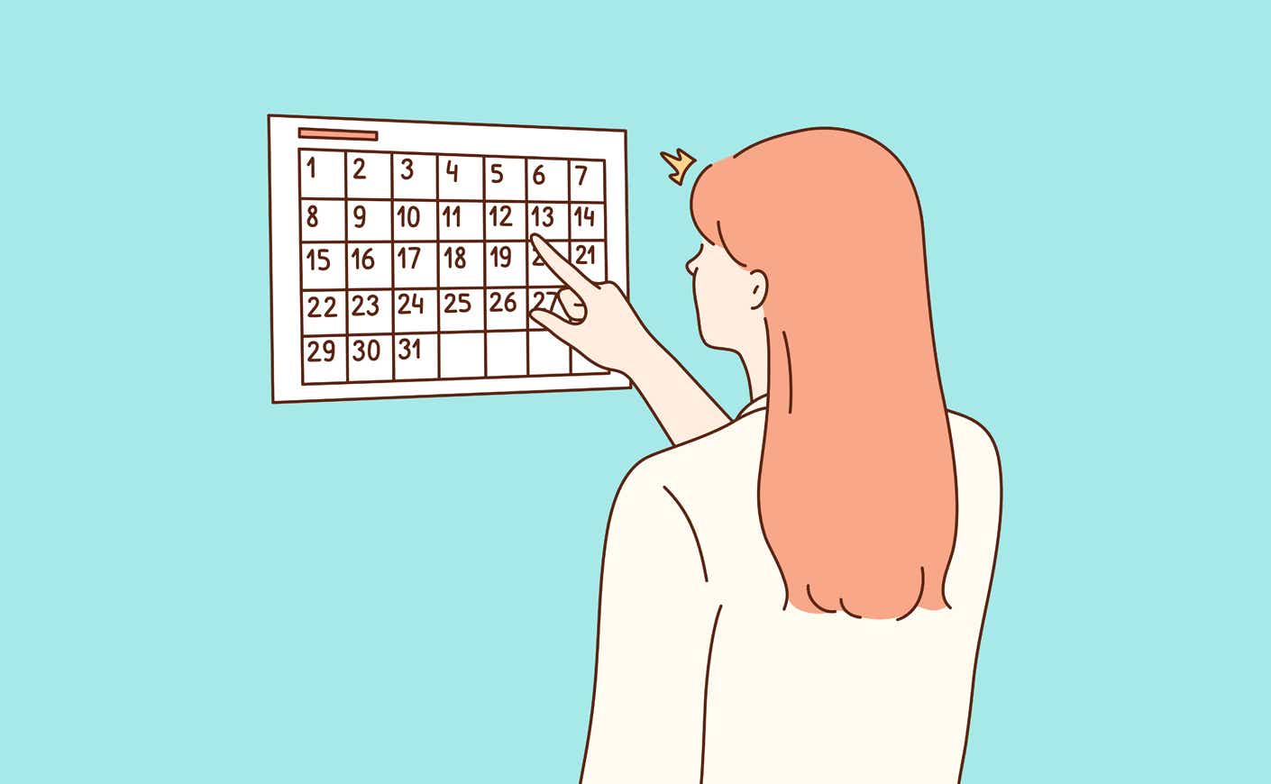 an illustration of a woman looking at a calendar