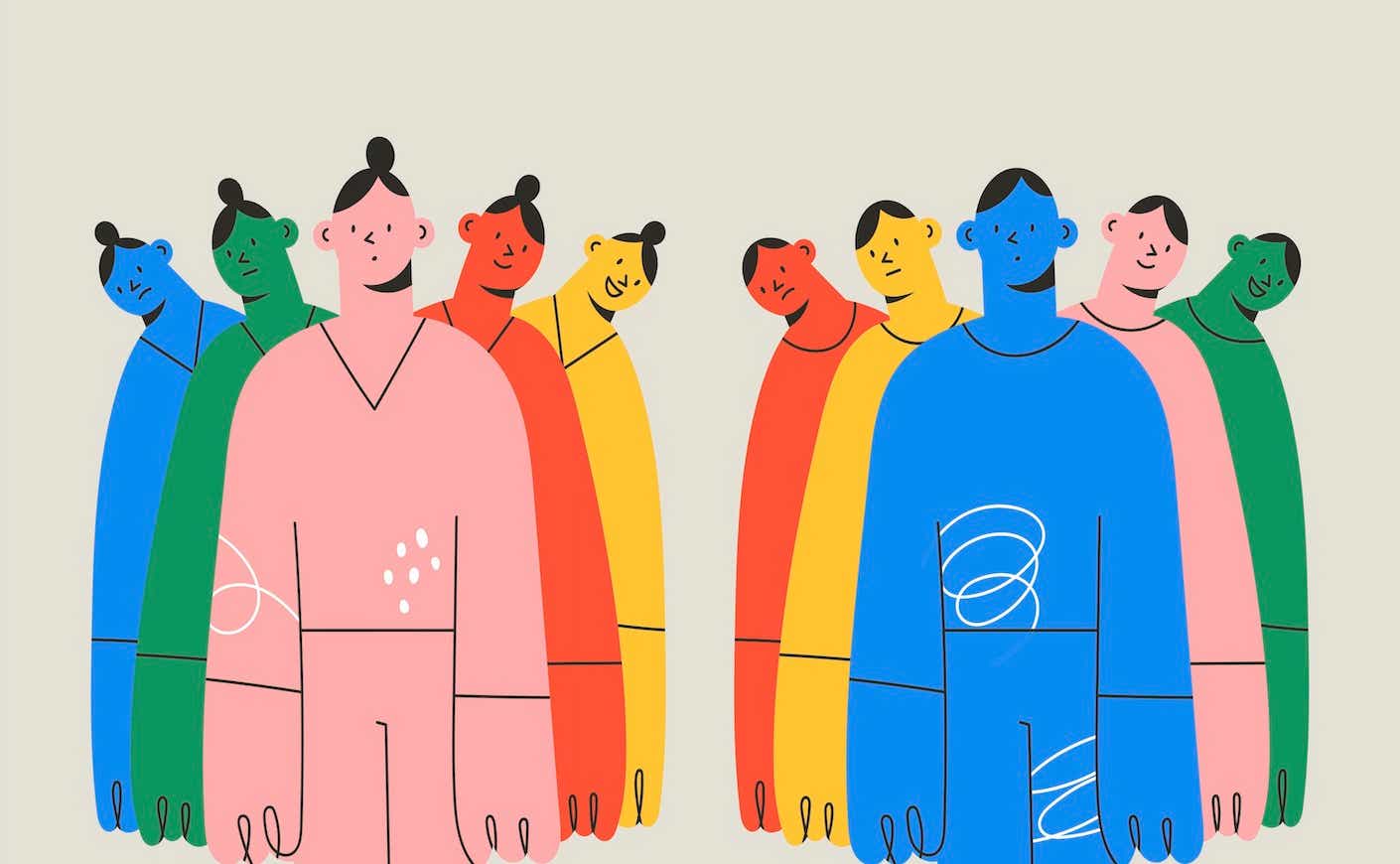illustration of different people with different expressions in different colors