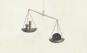 Illustration of inequality between time and money using a tipped scale