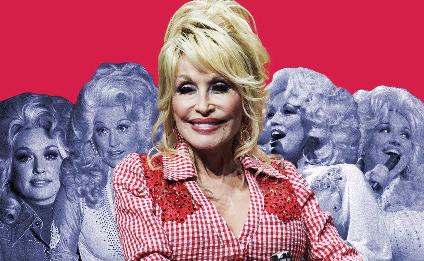 collage of dolly parton pictures during different periods of her life
