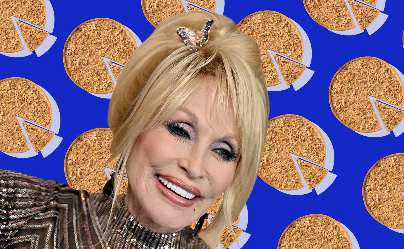 dolly parton in front of pies