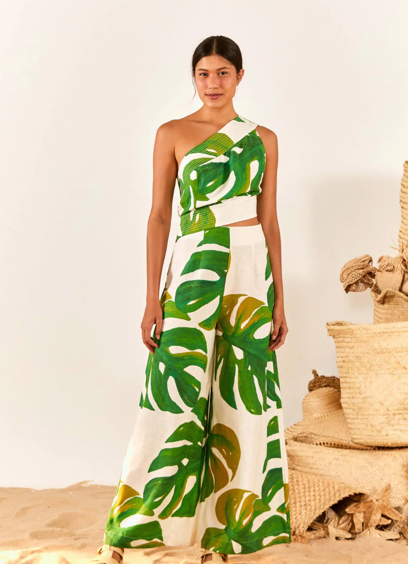 Farm Rio green and white jumpsuit