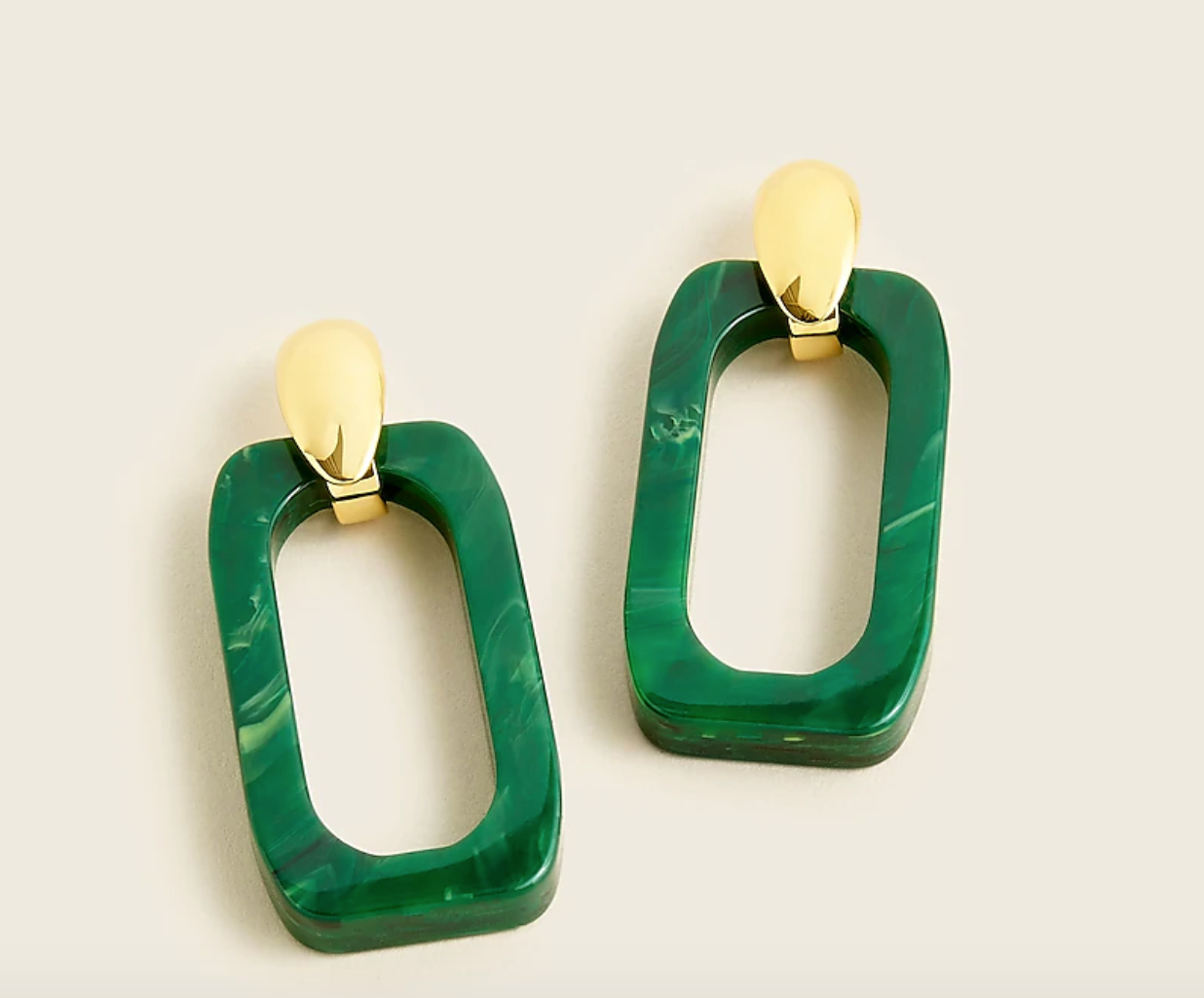 Green rectangle earrings