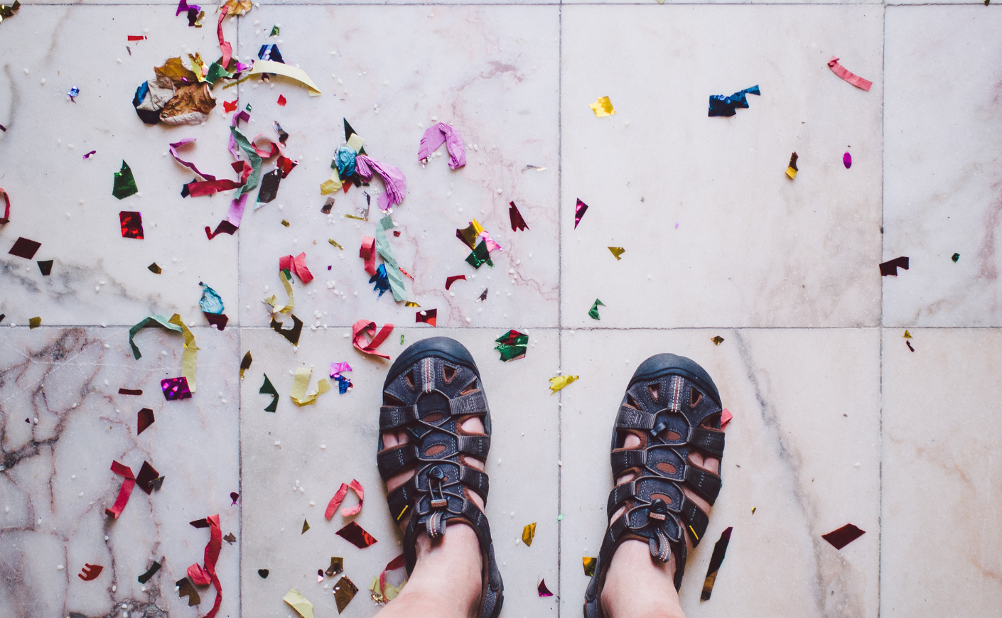 confetti and shoes on floor