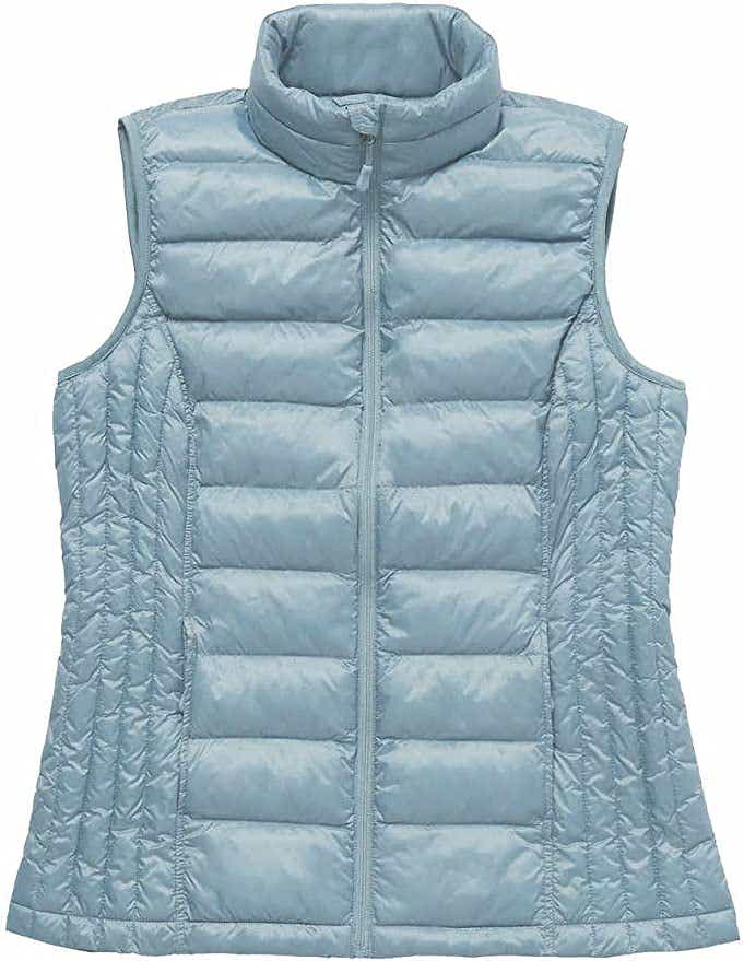 blue quilted down puffer vest