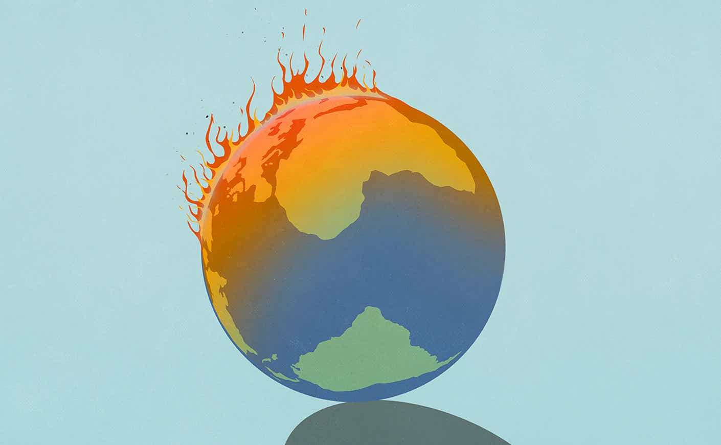 Illustration of the Earth on fire