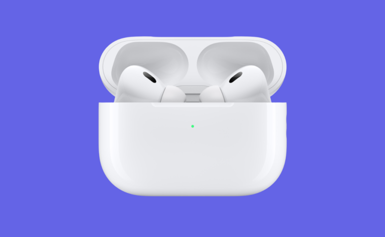 new apple airpods pro against purple background