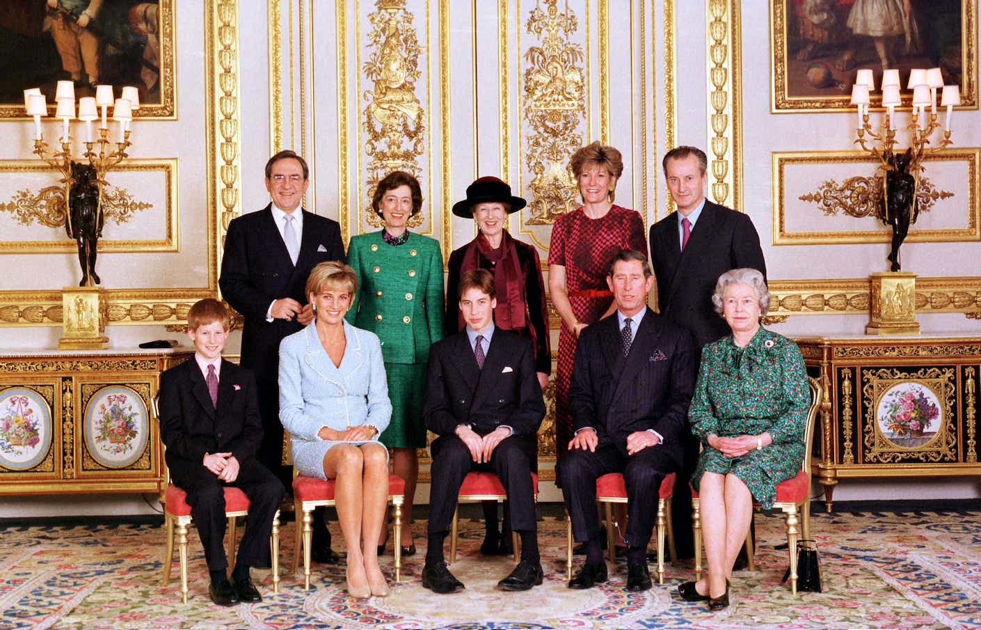 The official portrait Of The Royal Family on The day Of Prince William's confirmation At Windsor Castle in 1997.