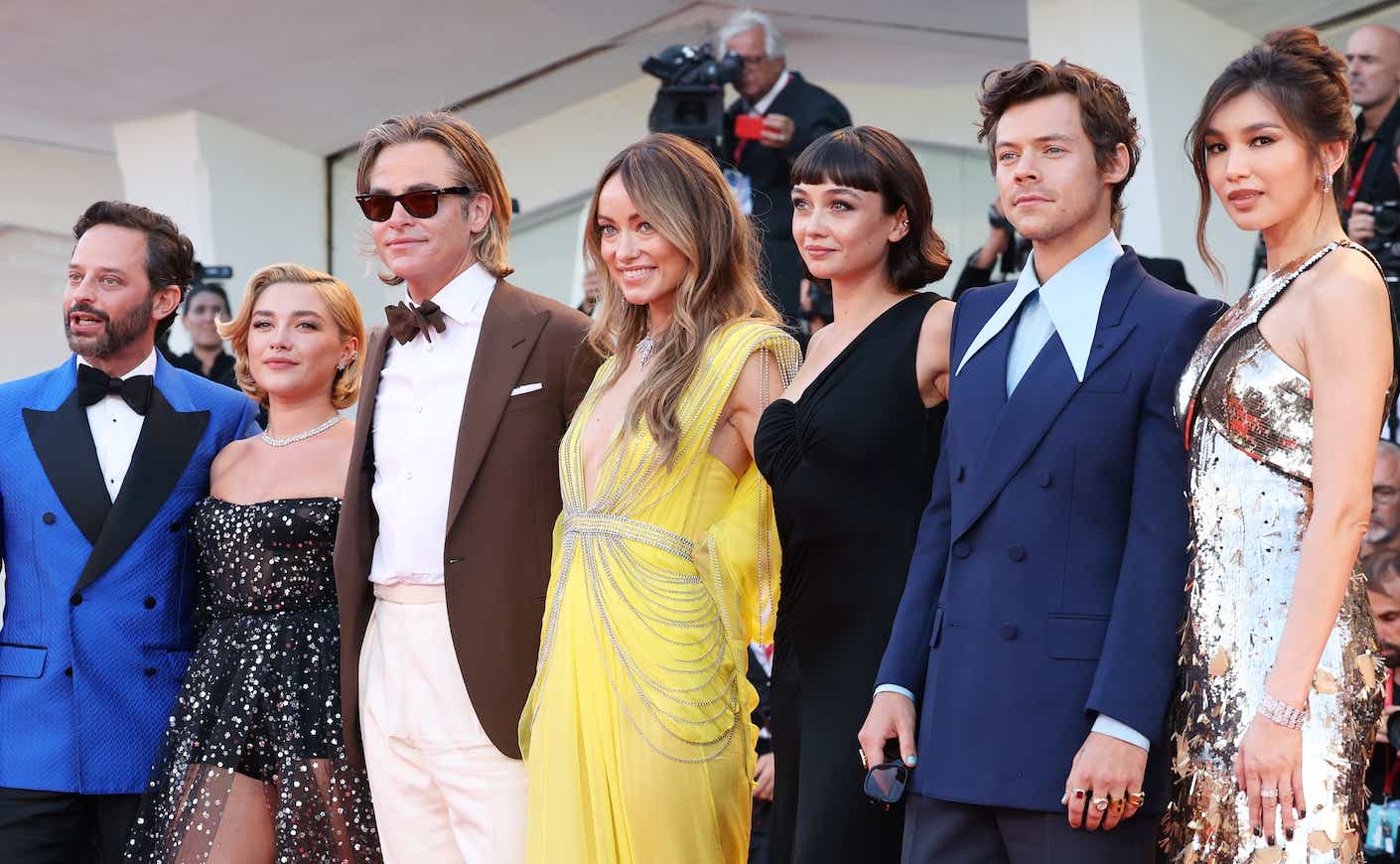 the cast of don't worry darling at the venice premiere