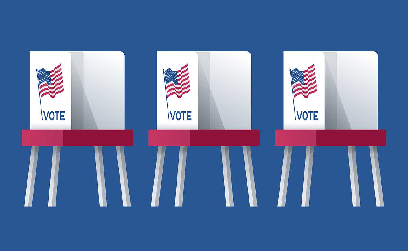 three voting booths on blue background