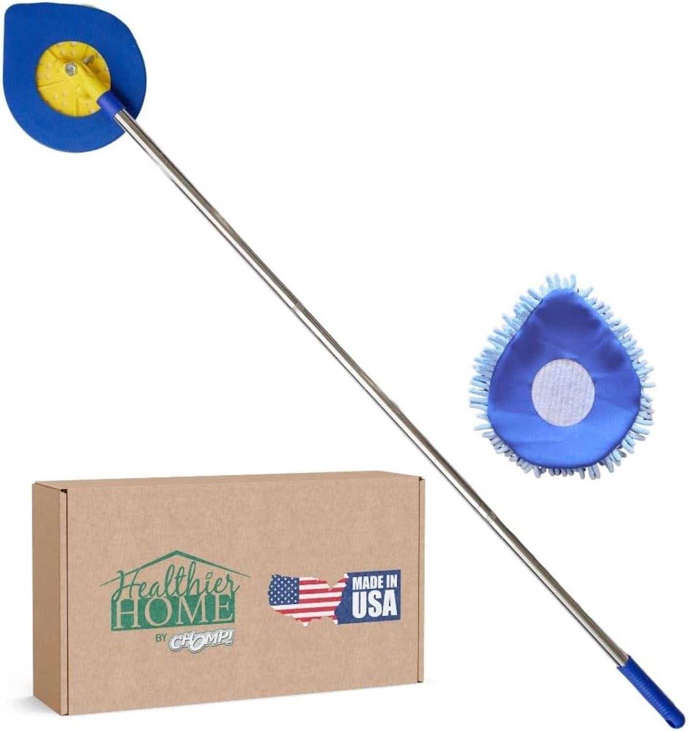 A long handled mop designed to clean walls.