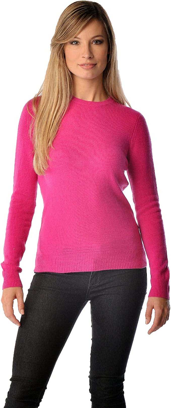 pink cashmere sweater on model