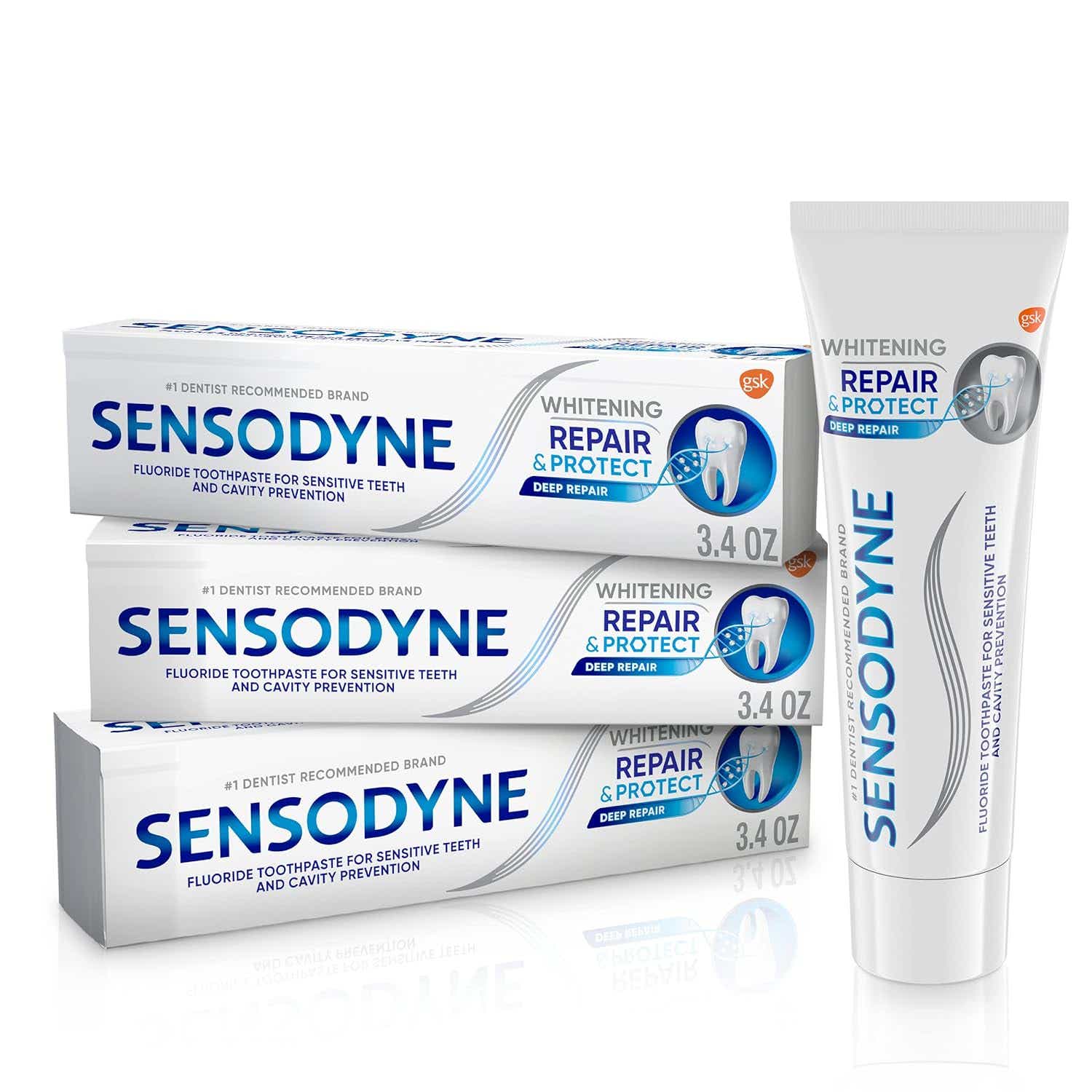 Sensodyne Repair and Protect Whitening Toothpaste, Toothpaste for Sensitive Teeth and Cavity Prevention, 3.4 oz (Pack of 3)