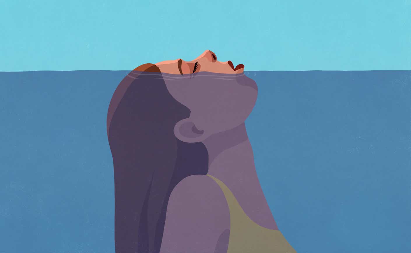 Illustration of woman struggling to breathe under water
