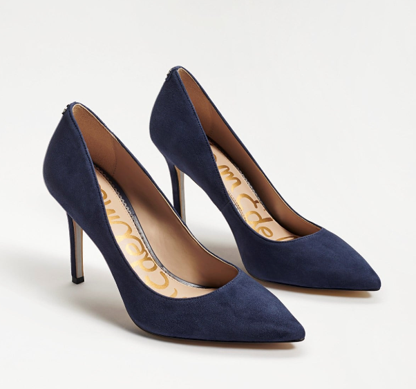 blue suede pumps