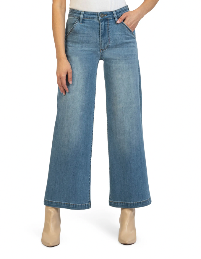 KUT from the Kloth Meg High Waist Raw Hem Ankle Wide Leg Jeans