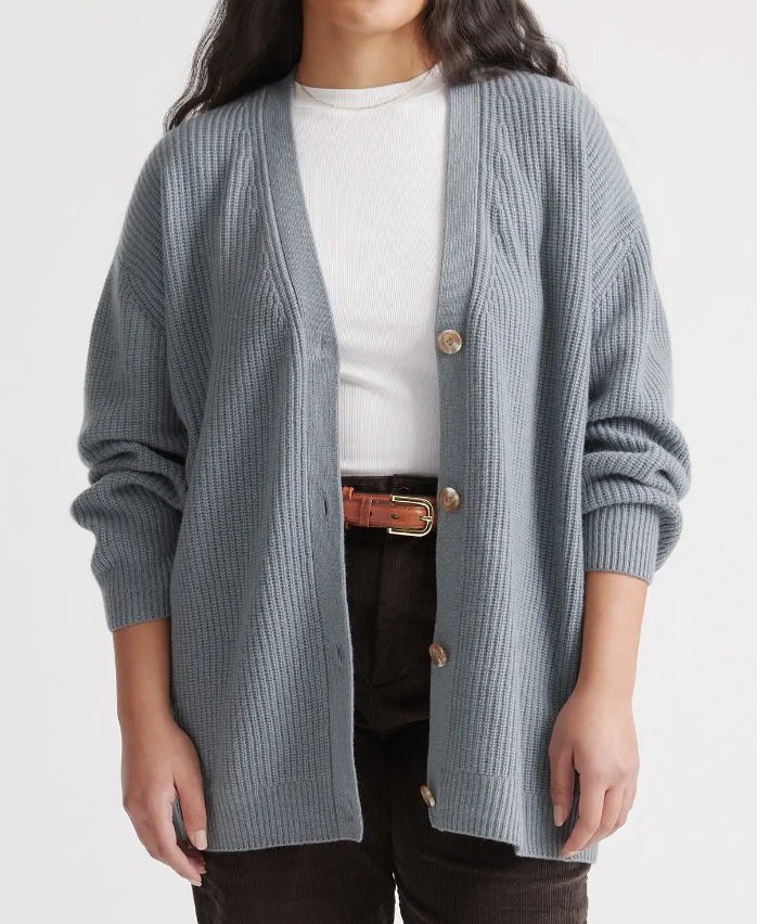 Quince Mongolian Cashmere Oversized Boyfriend Cardigan Sweater