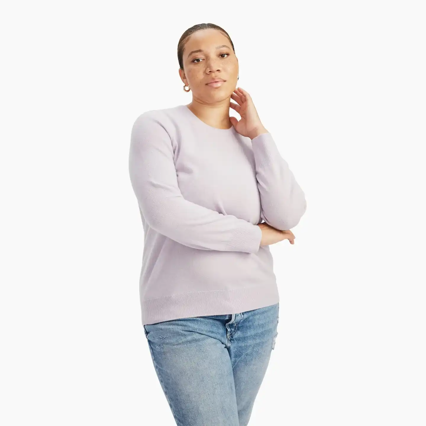 lavender sweater on model
