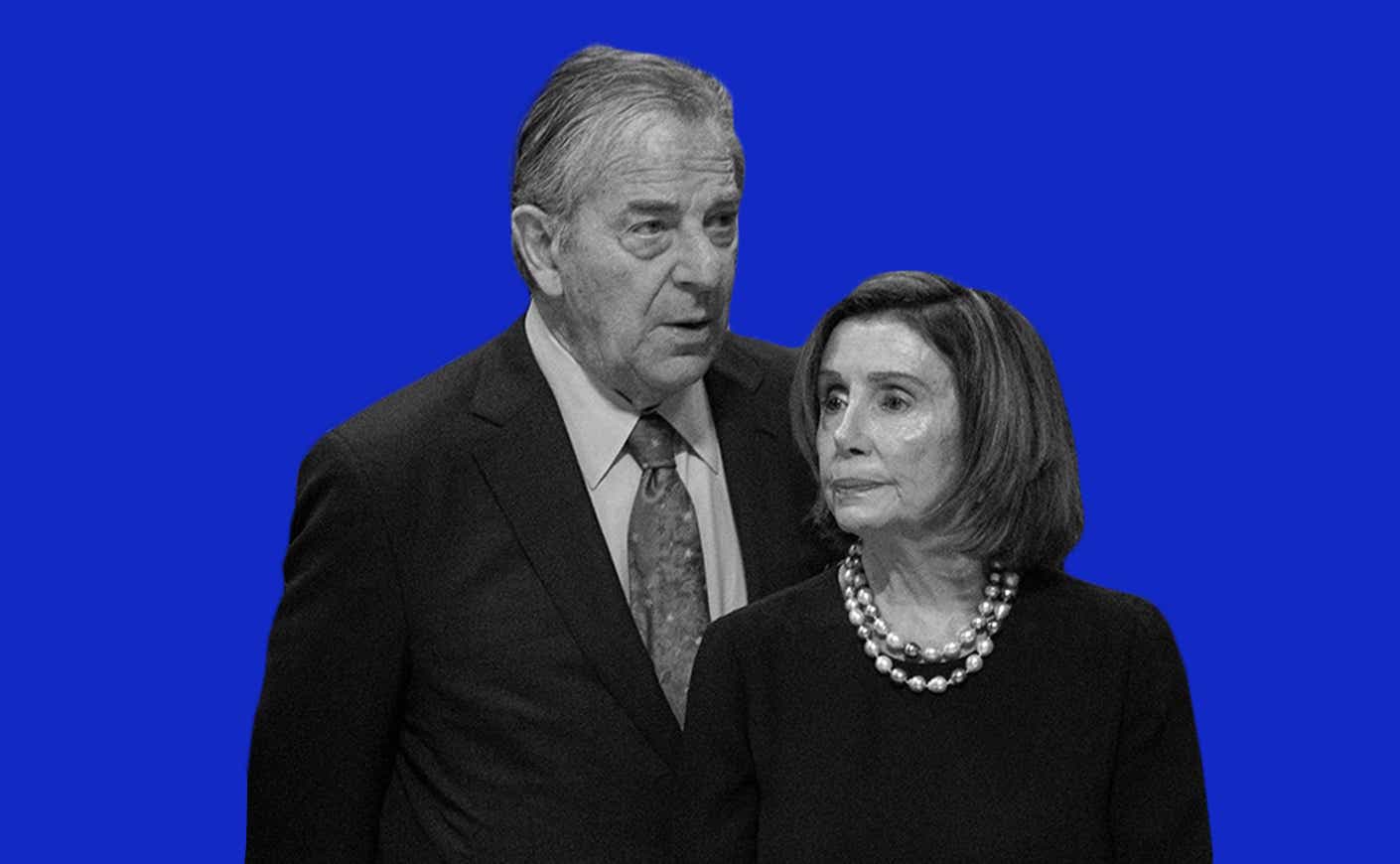 Paul and Nancy Pelosi on blue background