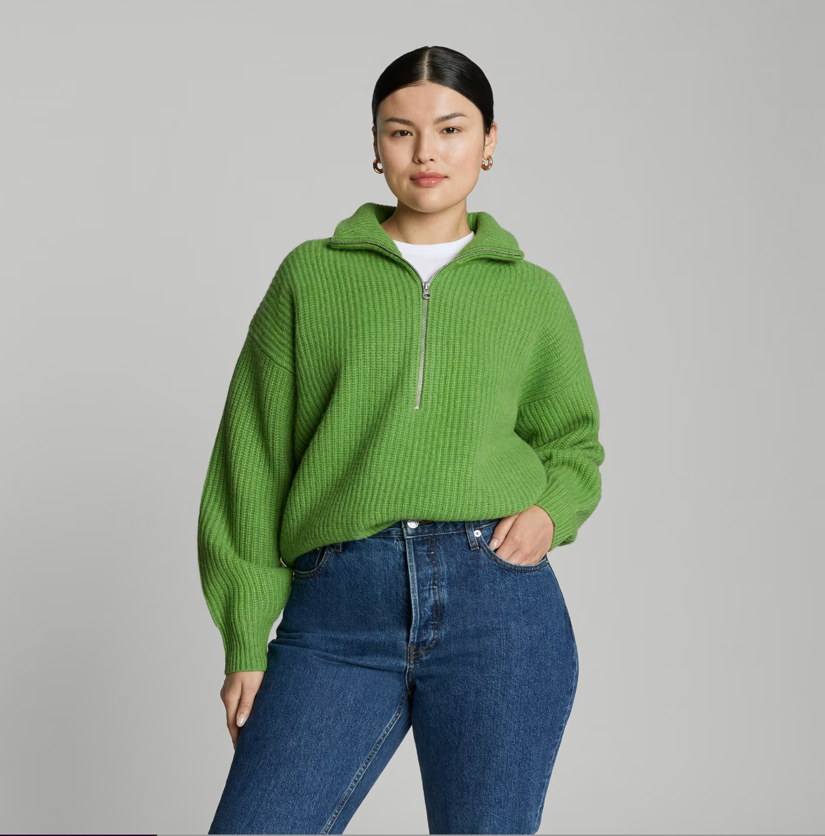 green sweater on model