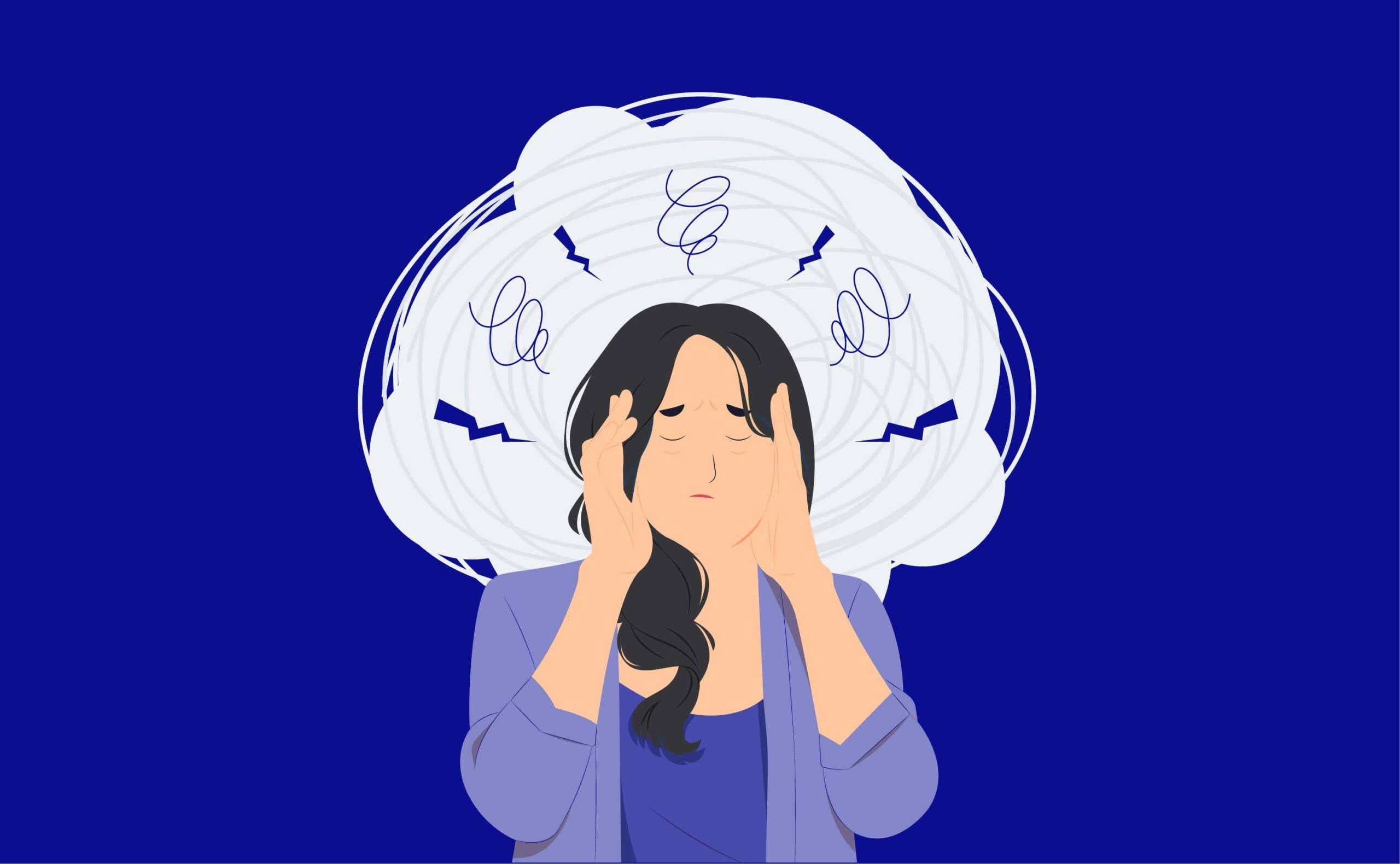 illustration of a woman with a cloud of stress around her