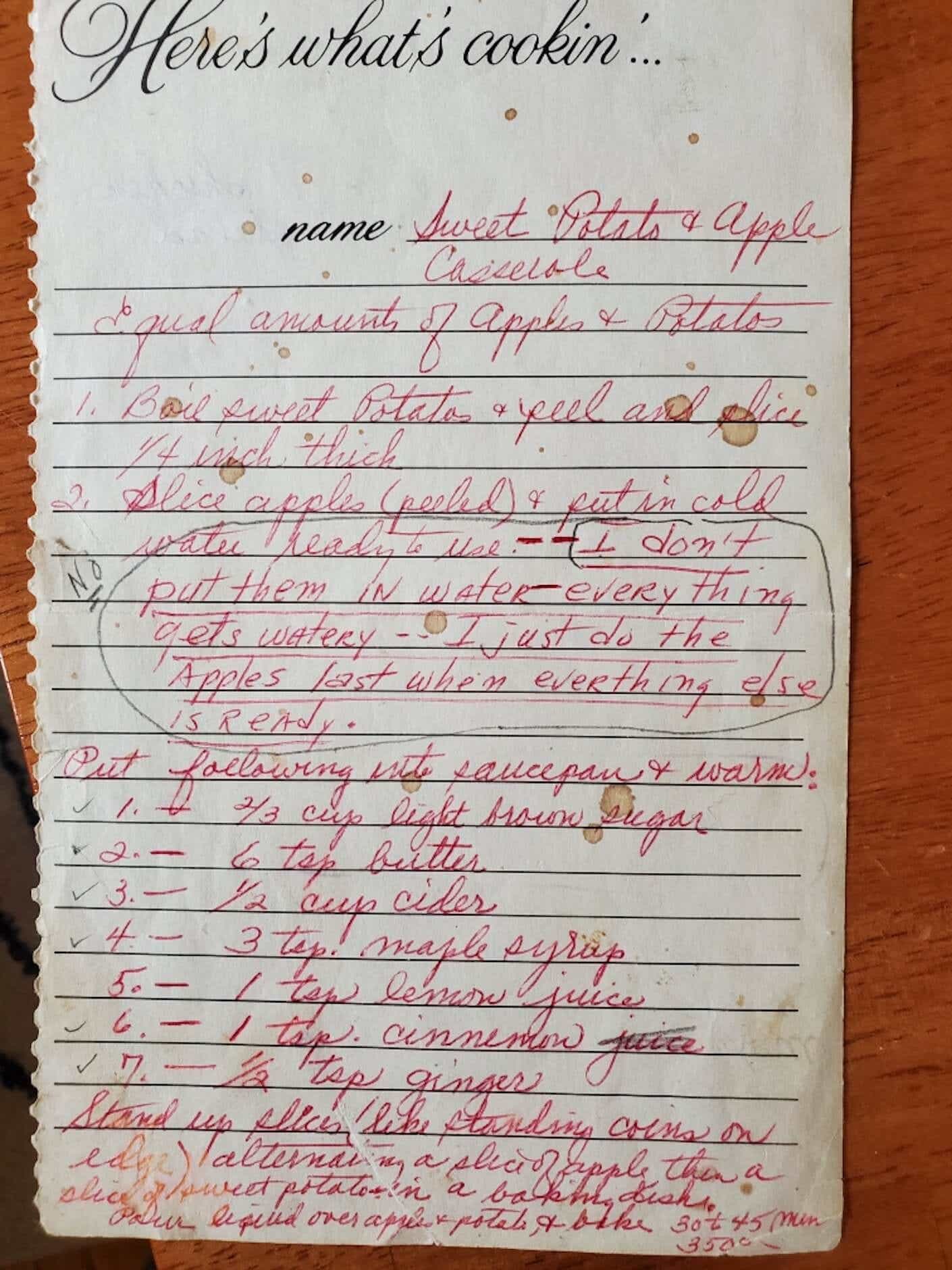 A handwritten recipe on an old piece of yellowed paper.