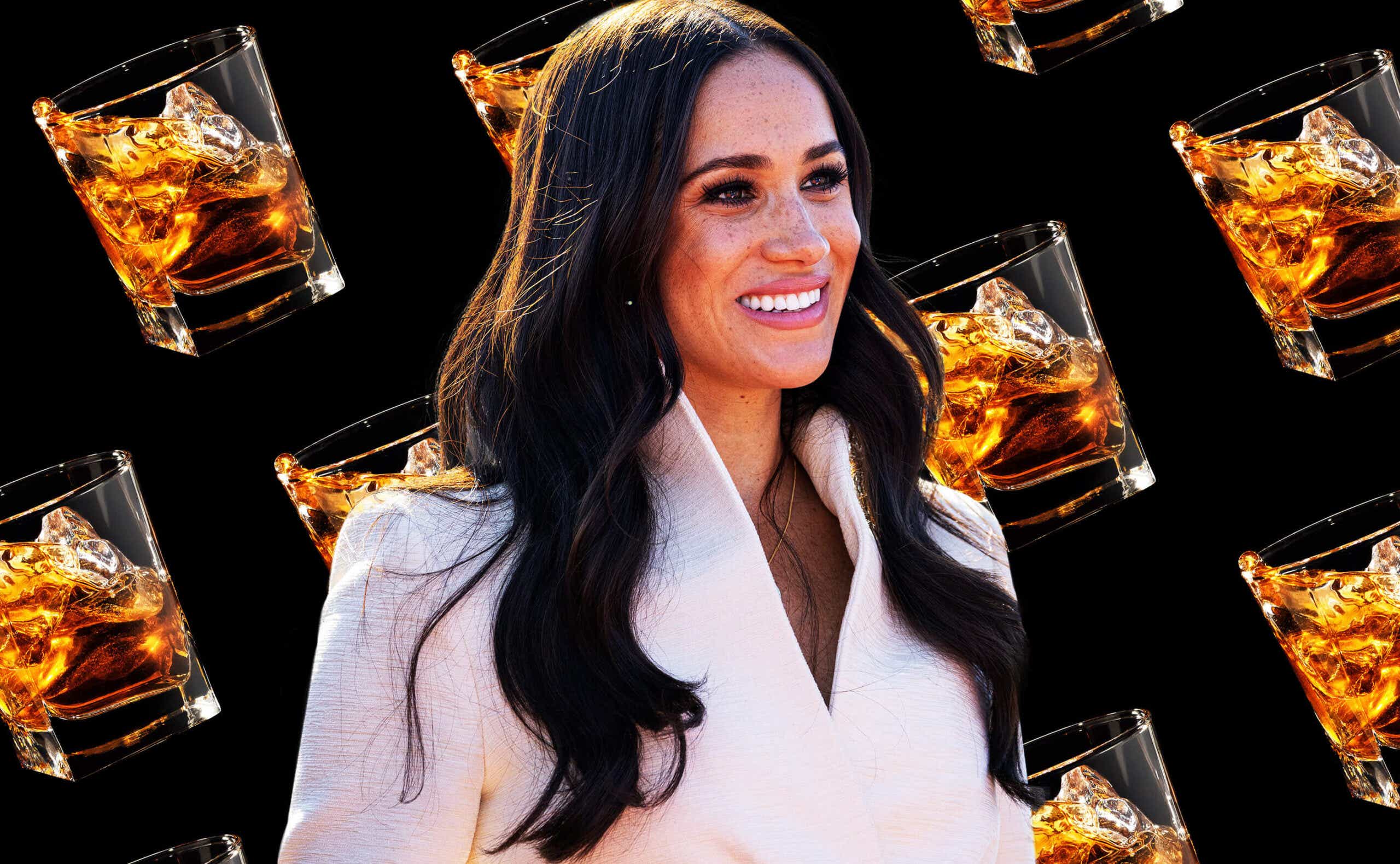 meghan markle against a collage of cocktails