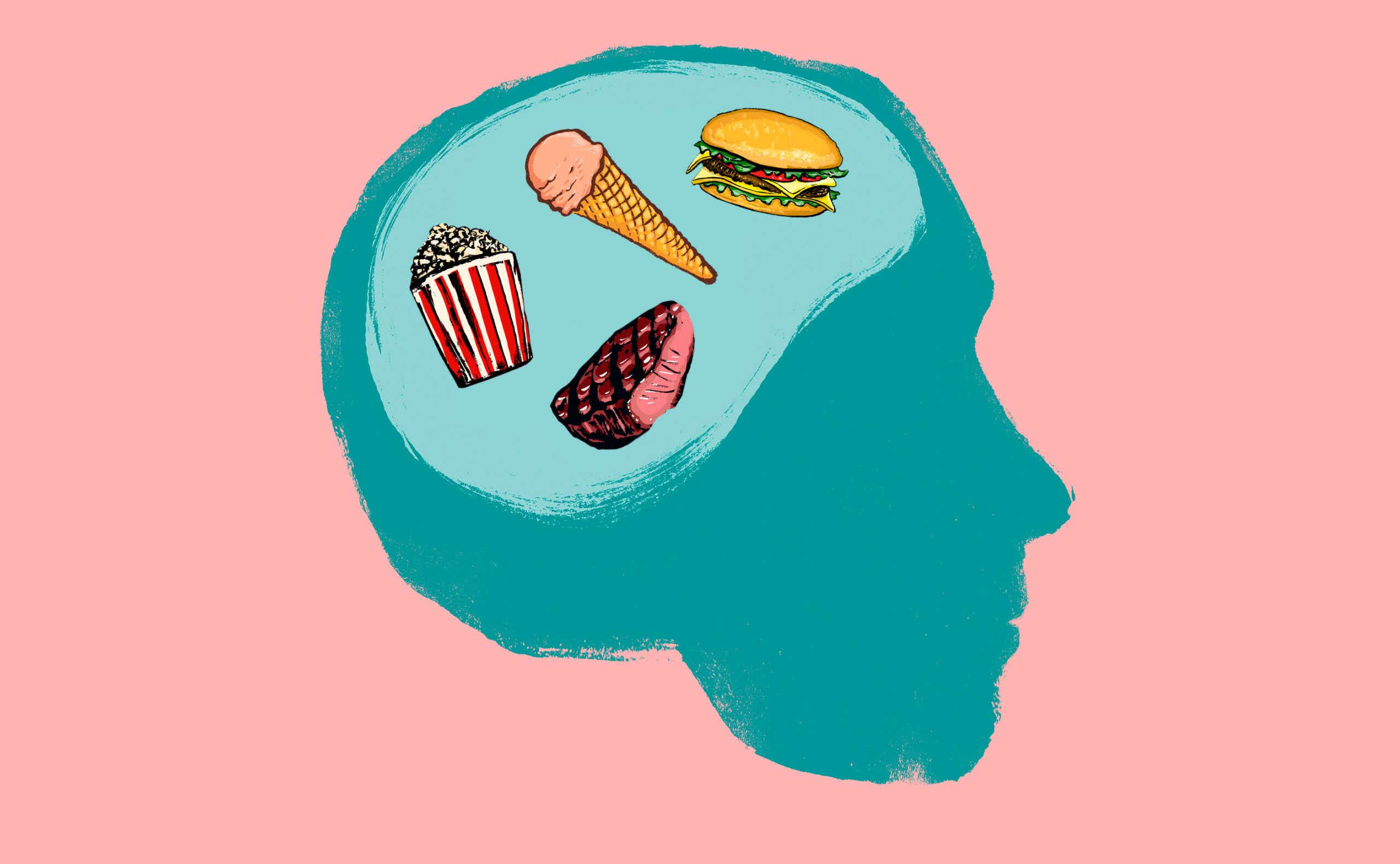 illustration of the inside of someone's health filled with food icons